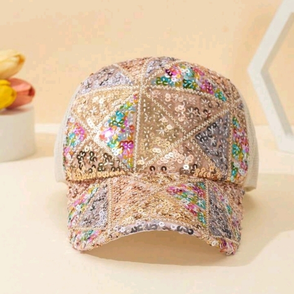 ✨️🤍   TAN BROWN  Glitter mesh trucker baseball cap ✨️🤎 - Picture 3 of 6